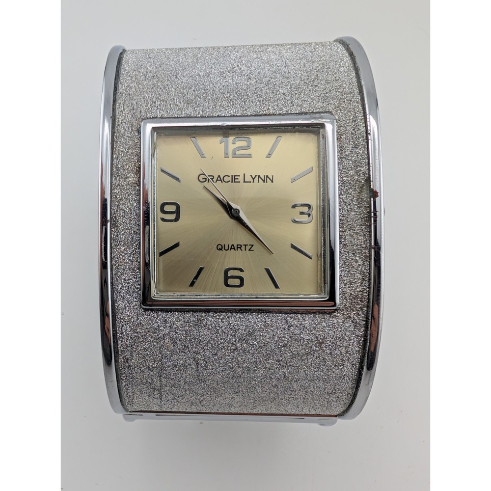 Gracie Lynn Women's Bangle Cuff Watch Glitter Band 42mm Silver- New Battery